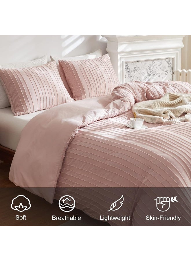WARMDERN Pink Tufted Duvet Cover Set Queen Size, Striped Textured Duvet Cover Boho Bedding Set, 3 Pcs Ultra Soft Washed Microfiber Duvet Cover with Zipper Closure (Queen, Pink) - Image 3